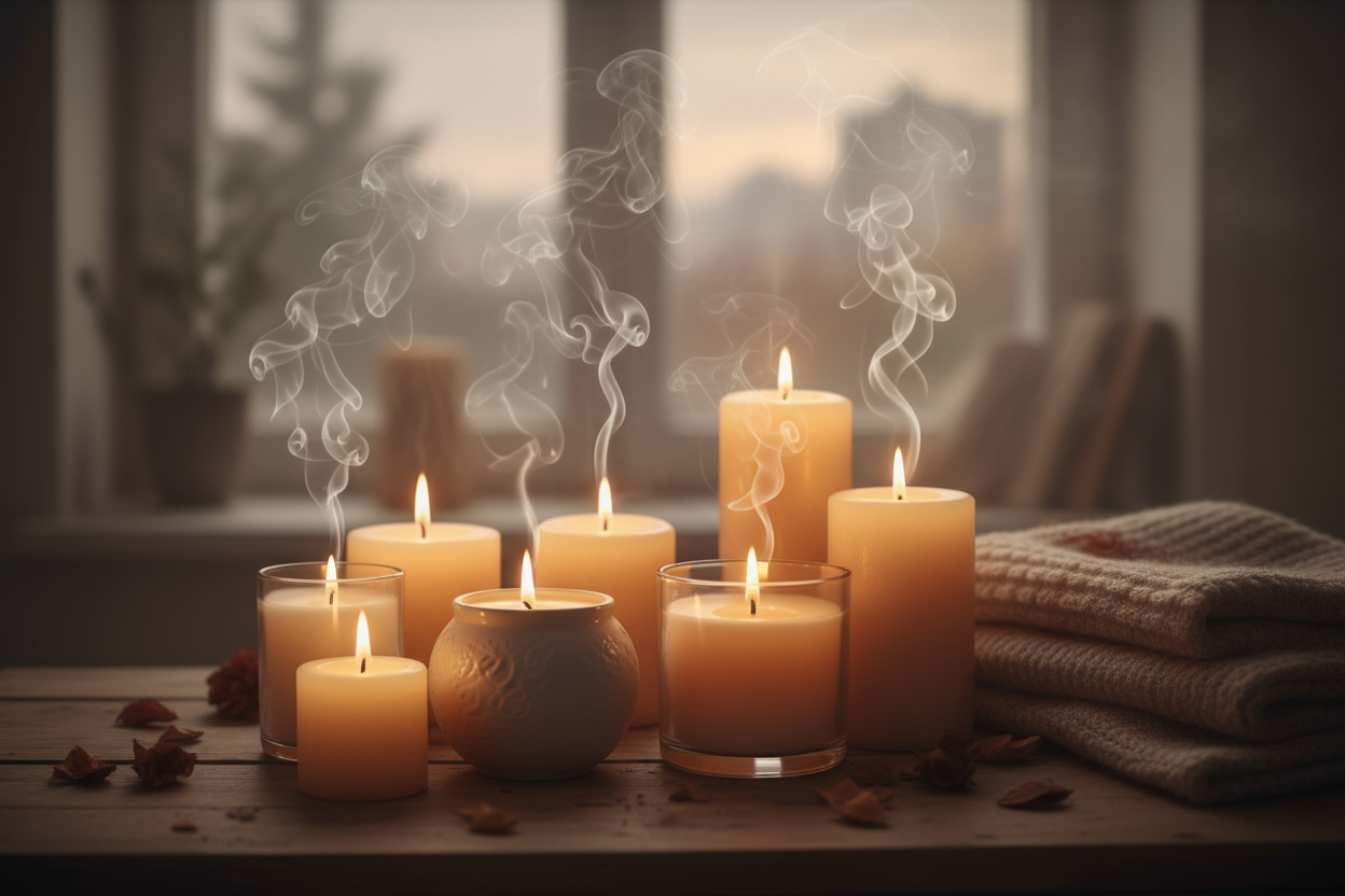 几只香薰蜡烛燃烧的氤氲氛围