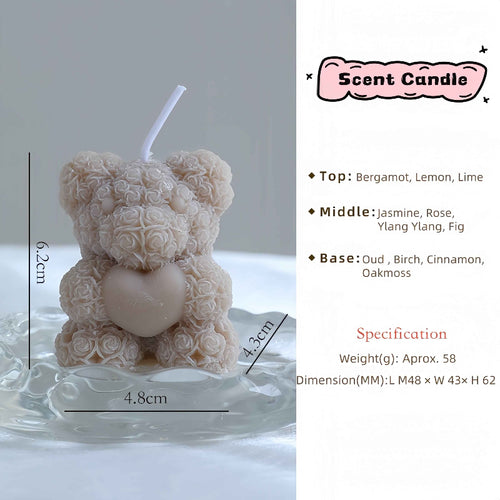 Adorable Rose Bear Scented Candle Romantic Home Fragrance Gift