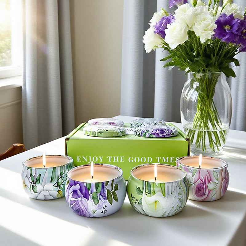 4 Types Set Artisan Scented Candle in Elegant Tin Cups