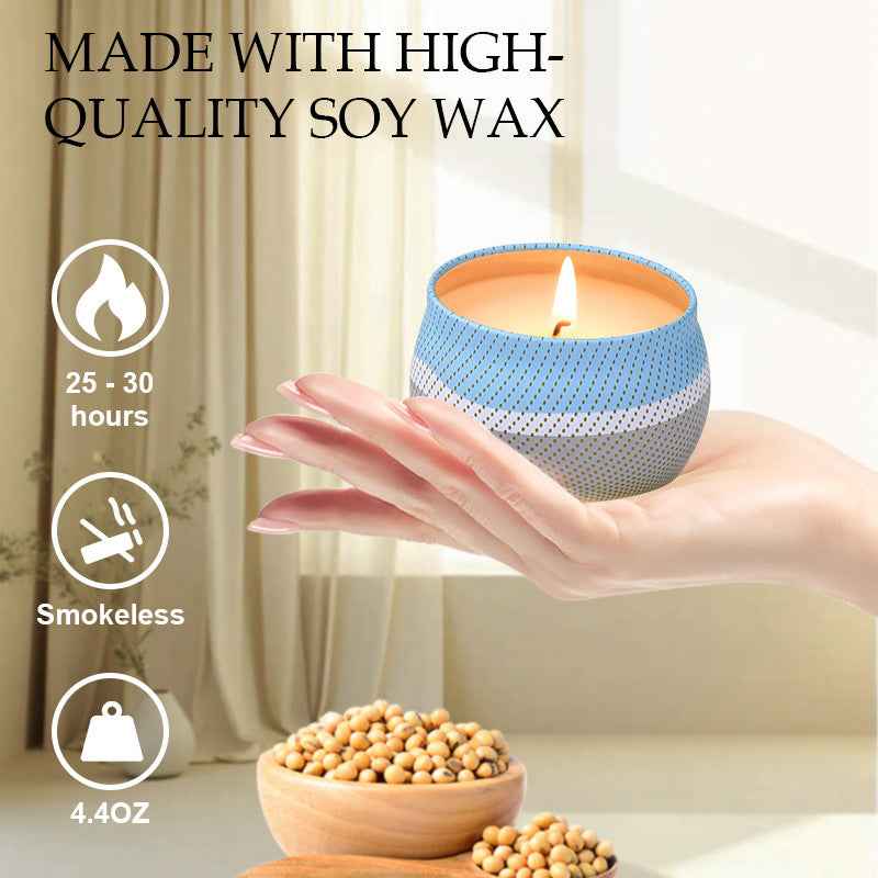 4 Types Set Artisan Soy Wax Scented Candle Gift in Elegant Tin Cups