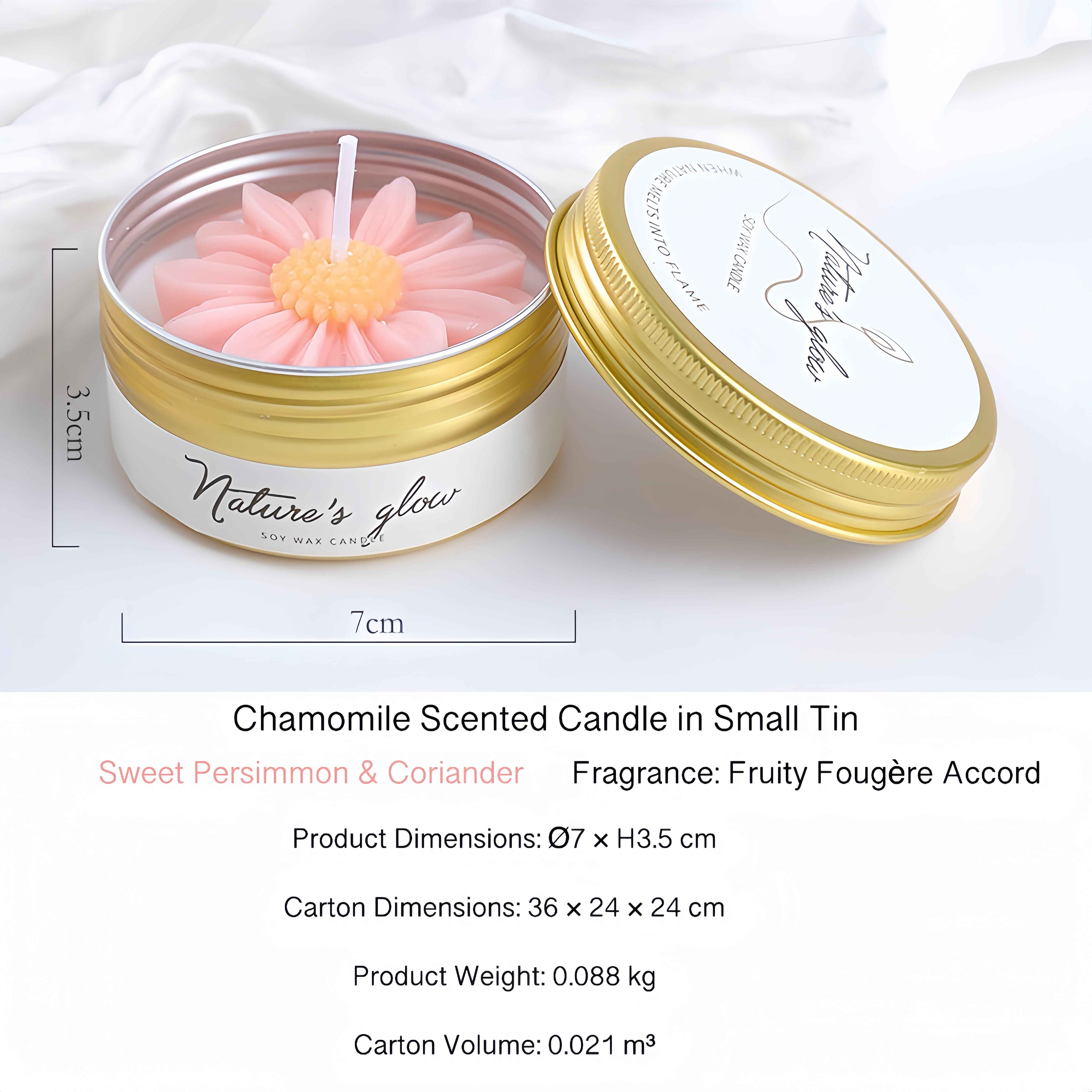 PREMIUM CHAMOMILE CANDLE in Tin - Smokeless Soy Wax Elegant Scented Gift