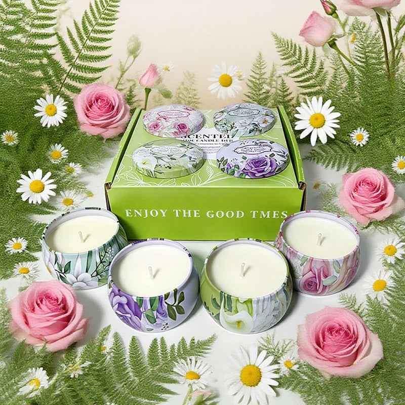 4 Types Set Artisan Scented Candle in Elegant Tin Cups