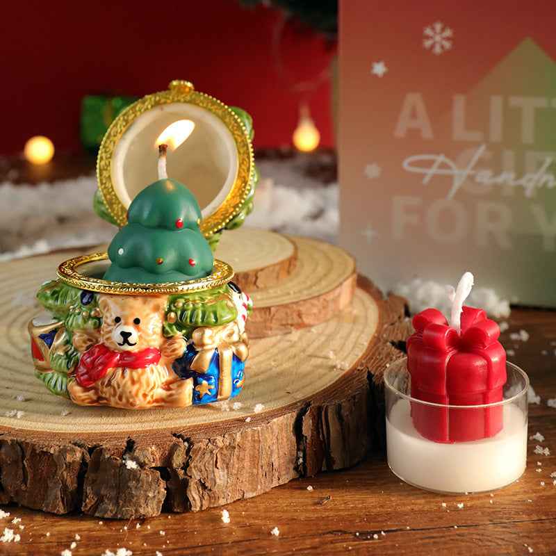Elegant Ceramic Bear Scented Candle | Hand-Painted Christmas Gift Set