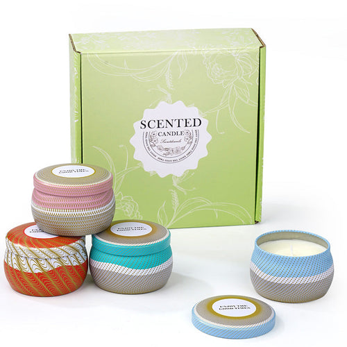 4 Types Set Artisan Soy Wax Scented Candle Gift in Elegant Tin Cups