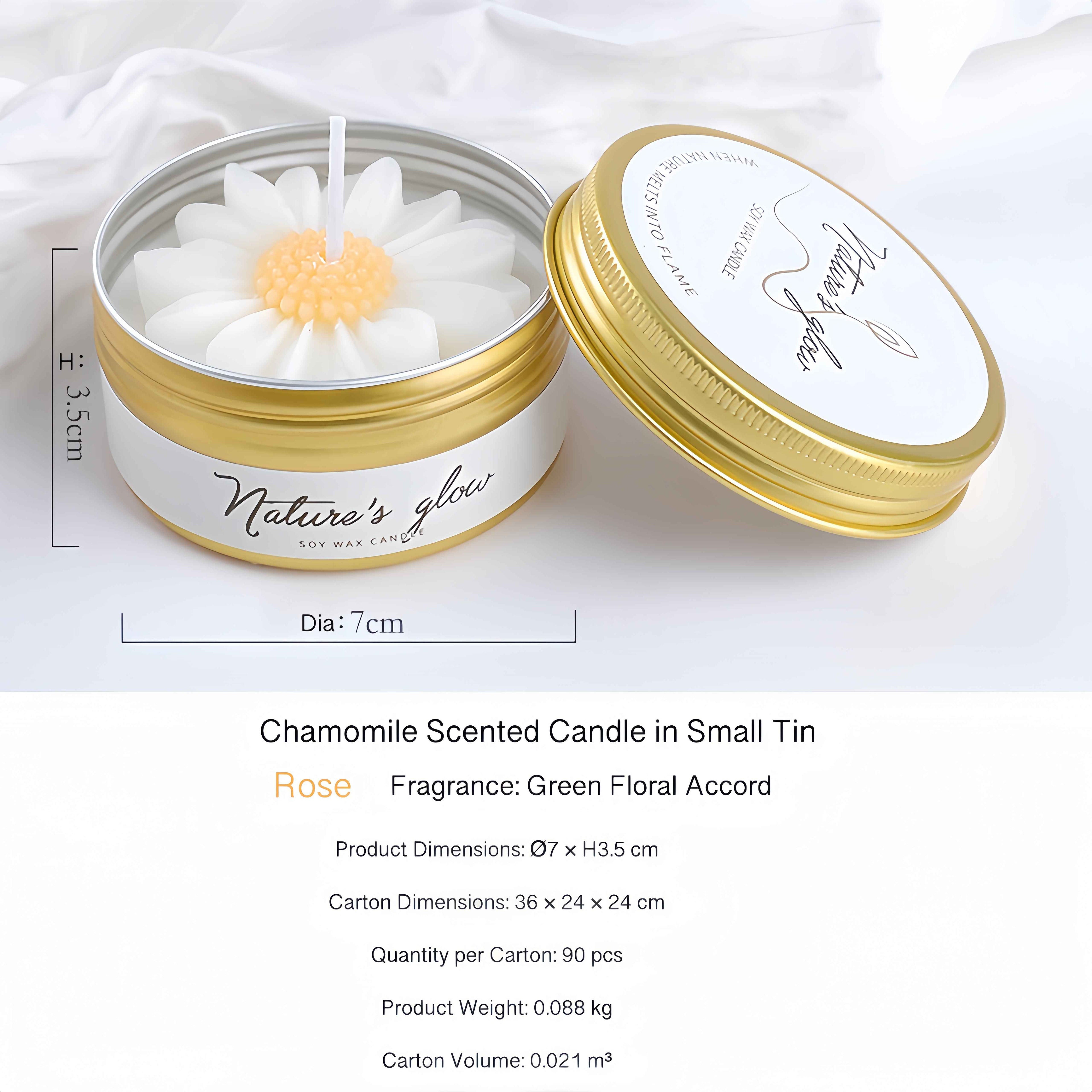 PREMIUM CHAMOMILE CANDLE in Tin - Smokeless Soy Wax Elegant Scented Gift