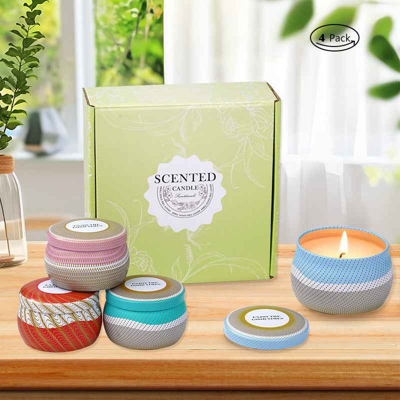 4 Types Set Artisan Soy Wax Scented Candle Gift in Elegant Tin Cups