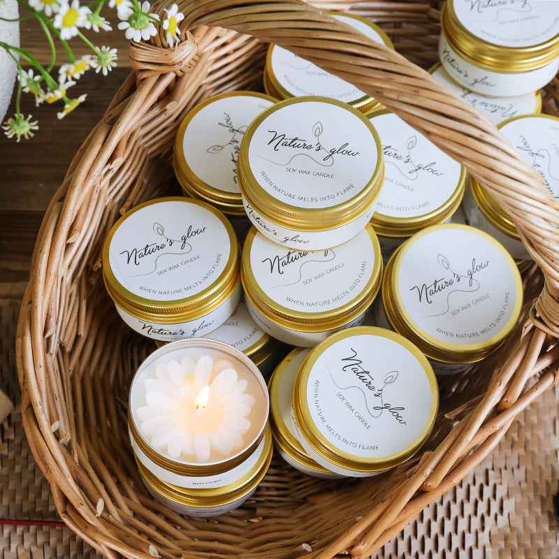 PREMIUM CHAMOMILE CANDLE in Tin - Smokeless Soy Wax Elegant Scented Gift
