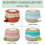 4 Types Set Artisan Soy Wax Scented Candle Gift in Elegant Tin Cups