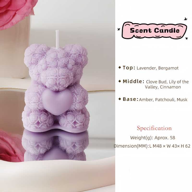 Adorable Rose Bear Scented Candle Romantic Home Fragrance Gift