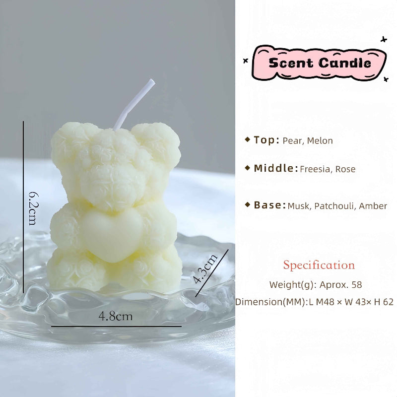 Adorable Rose Bear Scented Candle Romantic Home Fragrance Gift