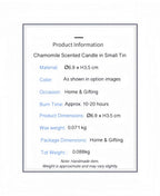 PREMIUM CHAMOMILE CANDLE in Tin - Smokeless Soy Wax Elegant Scented Gift