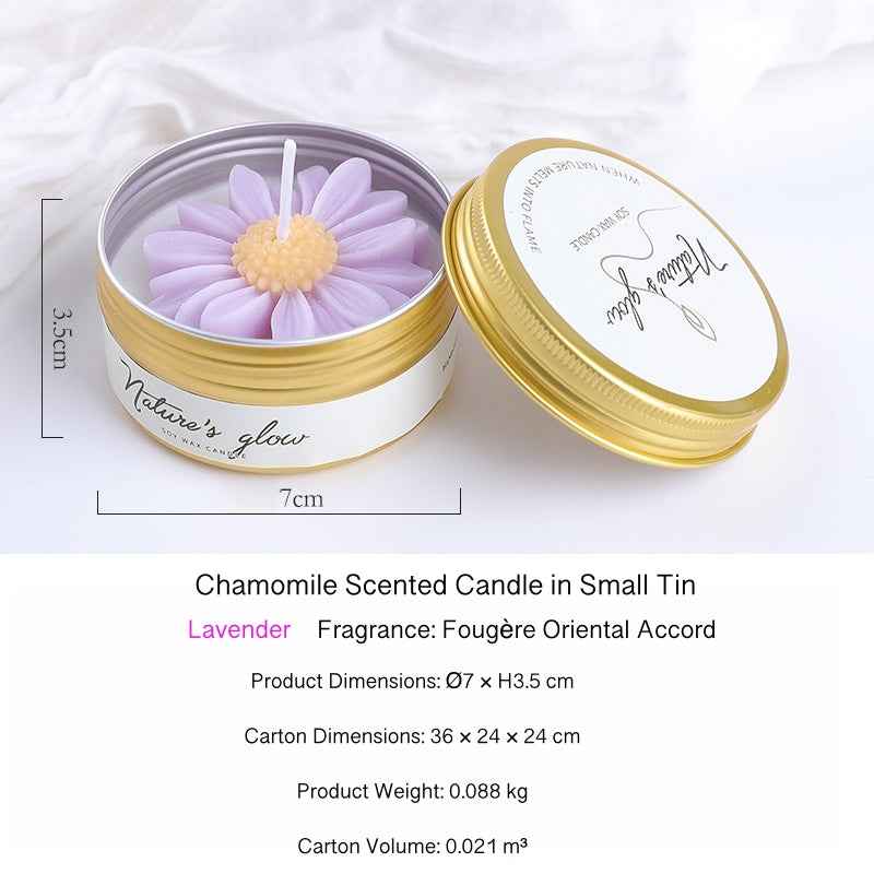 PREMIUM CHAMOMILE CANDLE in Tin - Smokeless Soy Wax Elegant Scented Gift