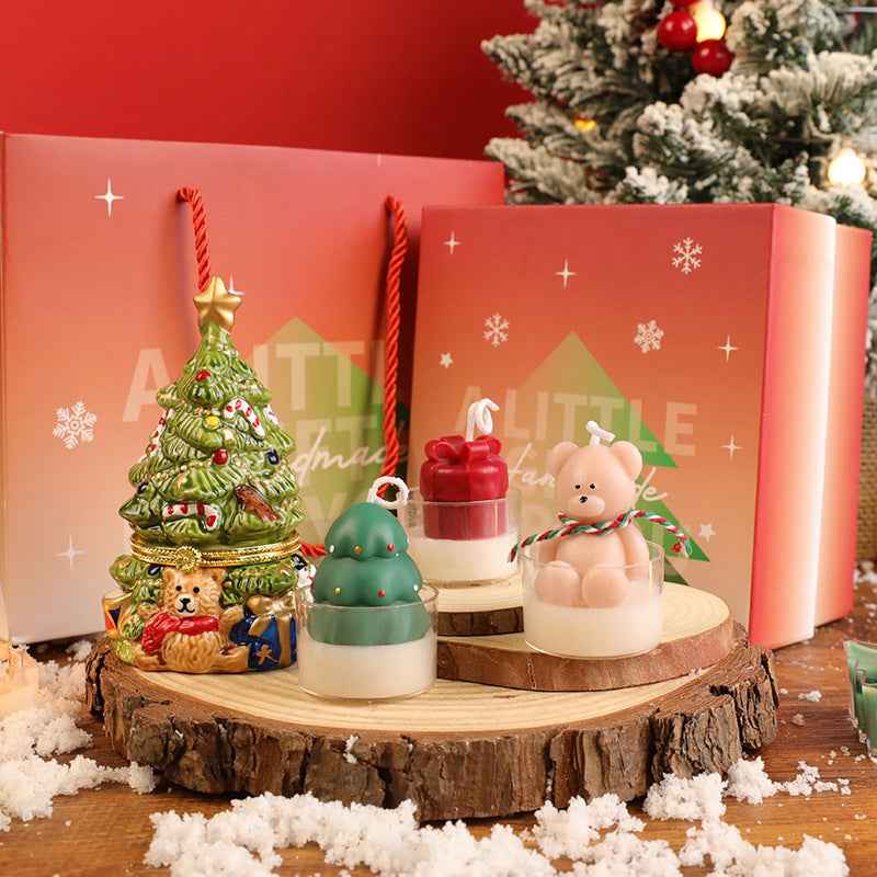 Elegant Ceramic Bear Scented Candle | Hand-Painted Christmas Gift Set