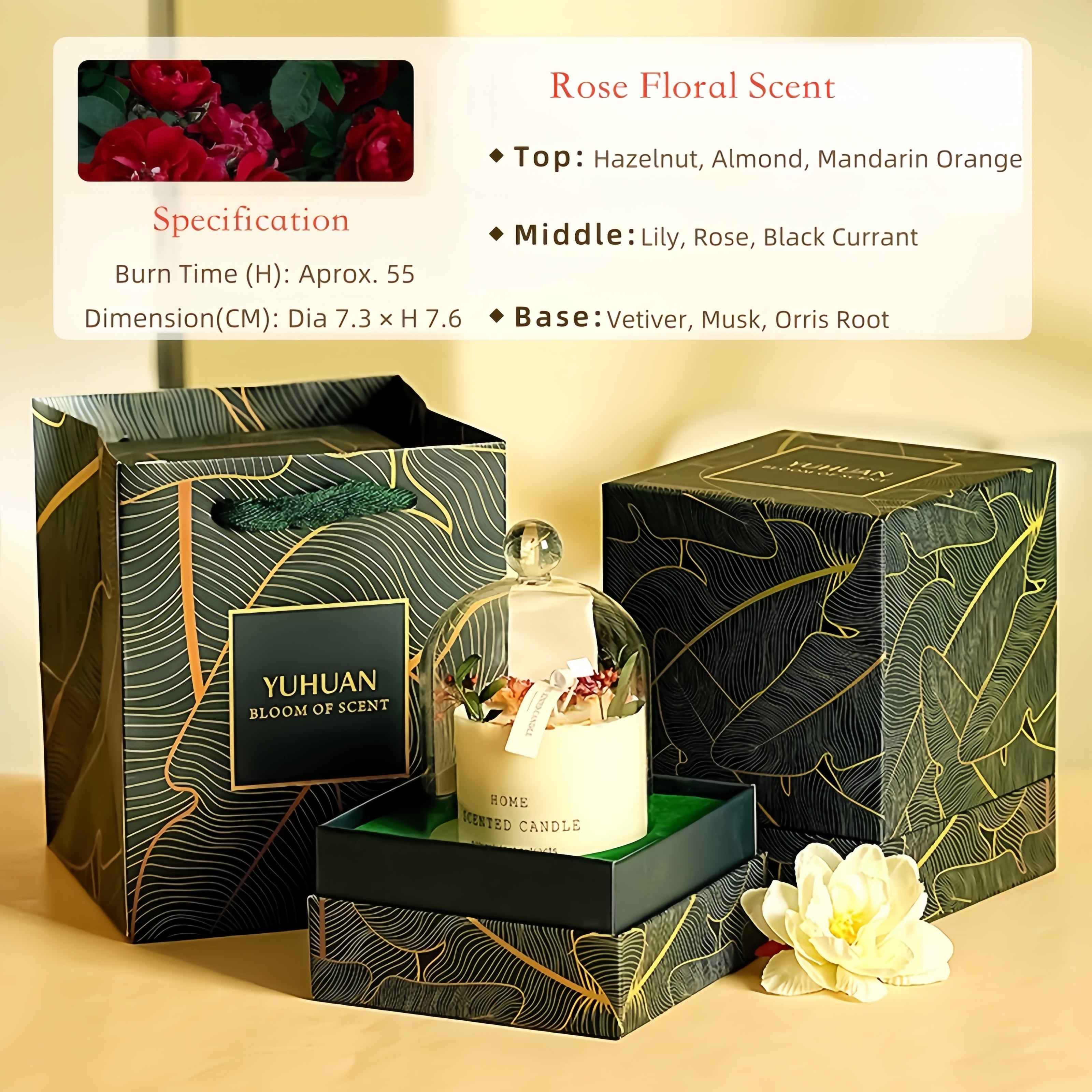 Preserved Flower Scented Candles, Soy Wax Smokeless Dried Flower Scented Candle