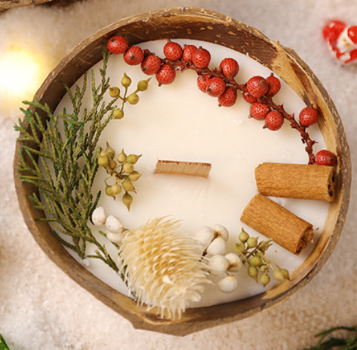 Natural Coconut Shell Aromatherapy Candle | Hand-Poured Plant Wax - Esia
